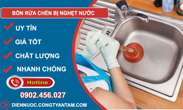 bồn rửa chén bị nghẹt nước